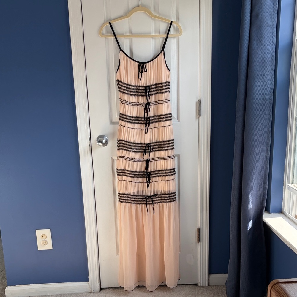 NWOT | Forever 21 Striped Organza Cami Maxi Dress Women's Size M Bow Embellished - Picture 3 of 9